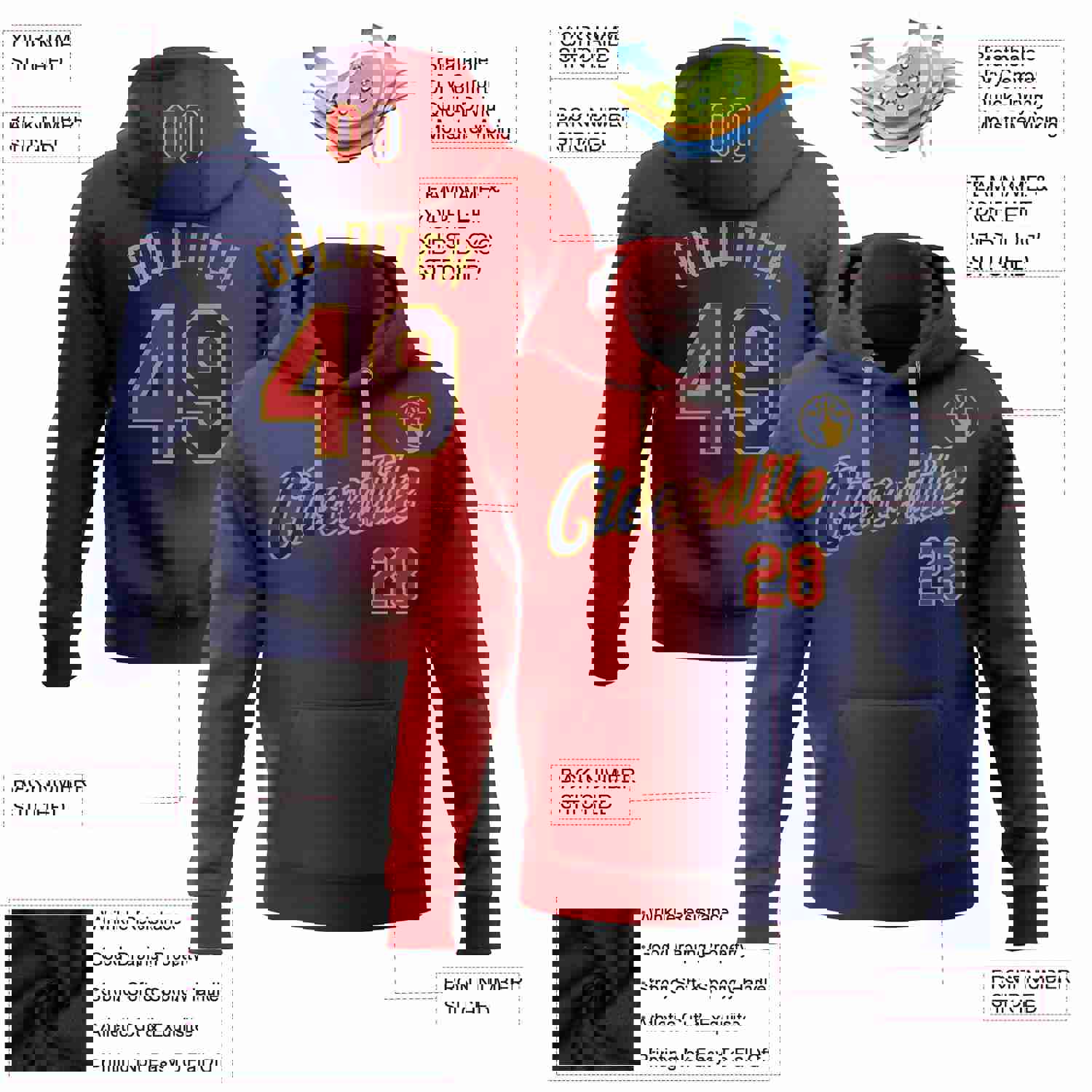 Custom Stitched Navy Red-Old Gold Gradient Fashion Sports Pullover Sweatshirt Hoodie