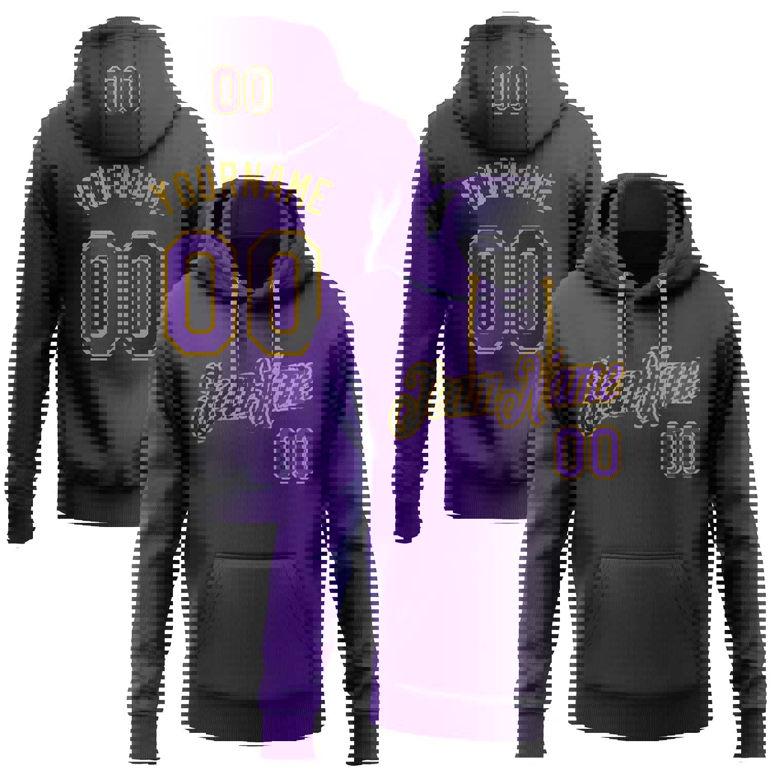 Custom Stitched Black Purple-Old Gold Gradient Fashion Sports Pullover Sweatshirt Hoodie