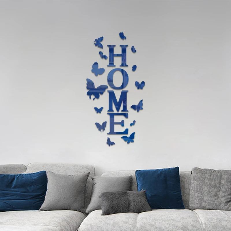 Butterfly English Letters Acrylic Mirror Surface Wall Sticker Alphabet Poster