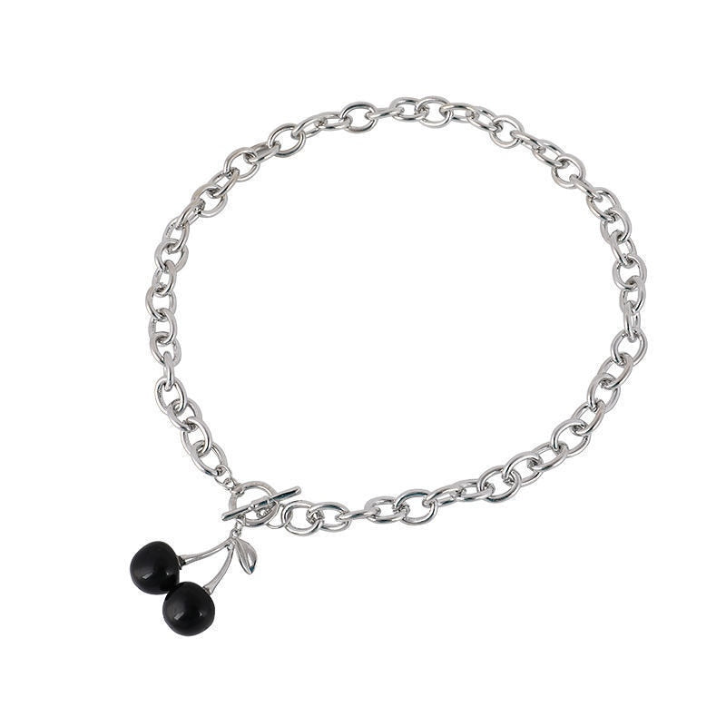 2021 Trendy Vintage Black Cherry Pendant Metal Clavicle Sexy Chain Jewelry for Women