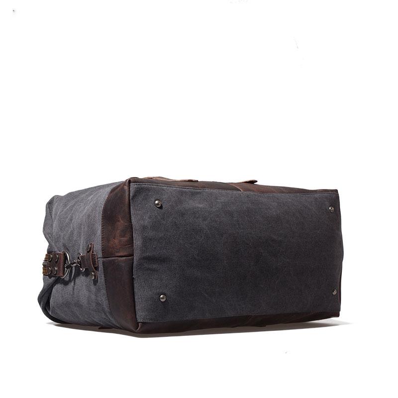 Gray Mens Leather Canvas Large Weekender Bag Canvas Travel Bag for Men