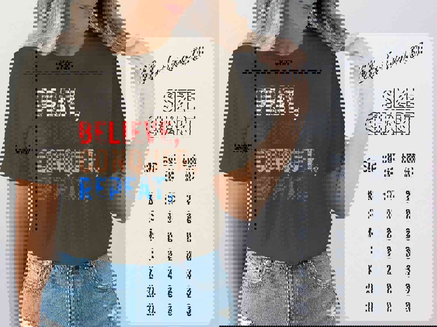 Christian T-Shirts - Pray Believe Conquer Repeat Inspirational Tees