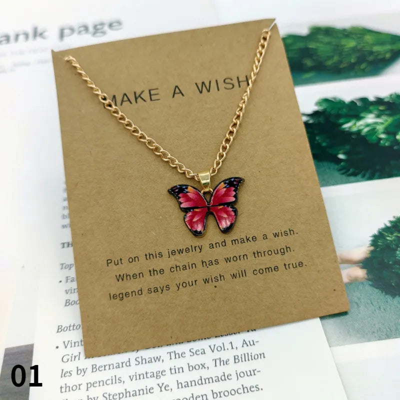 Fashion Butterfly Pendant Necklace for Women - Sweet Multicolor Insect Clavicle Chain