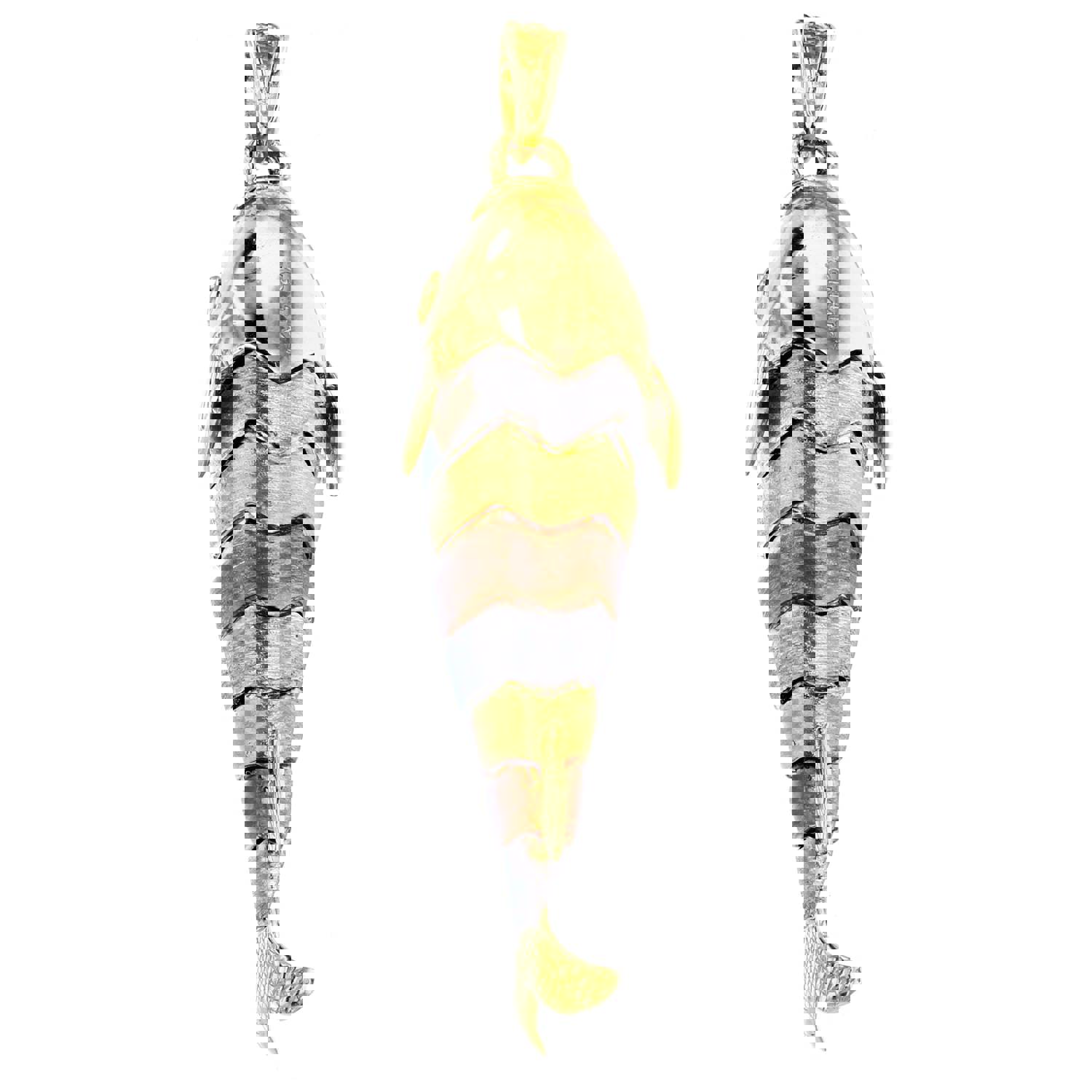 14K Gold Tricolor 45x14mm Fish Pendant