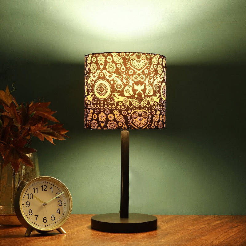 BTR CRAFTS Raven Black Metal Table Lamp with Leafy Vines Color Shade