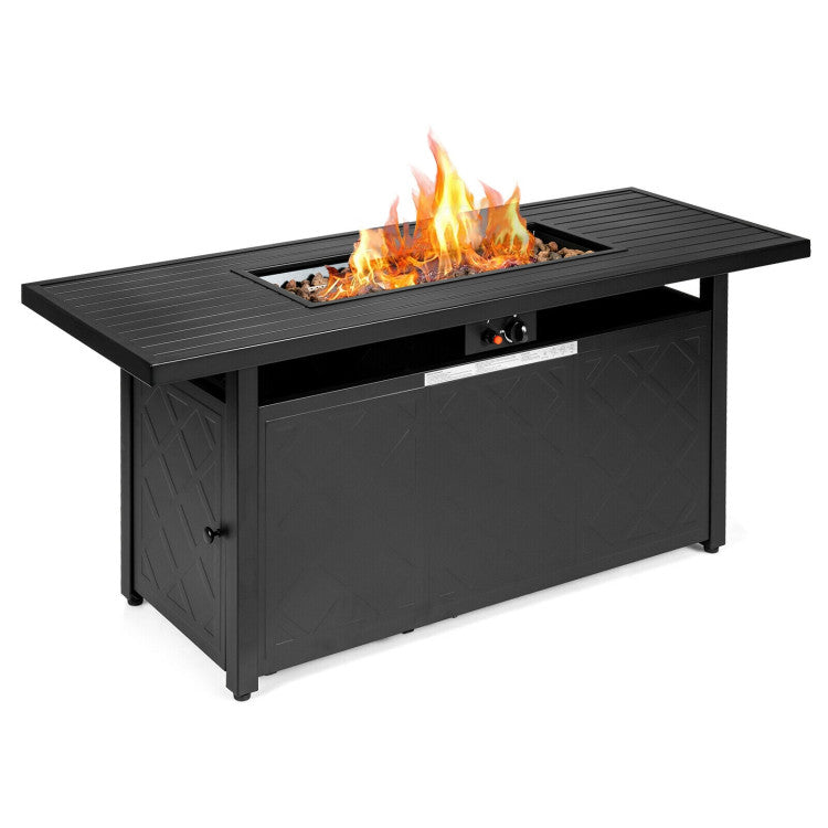 57 Inches Outdoor Propane Fire Pit Table with Auto-Ignition and Lava Rocks Lid