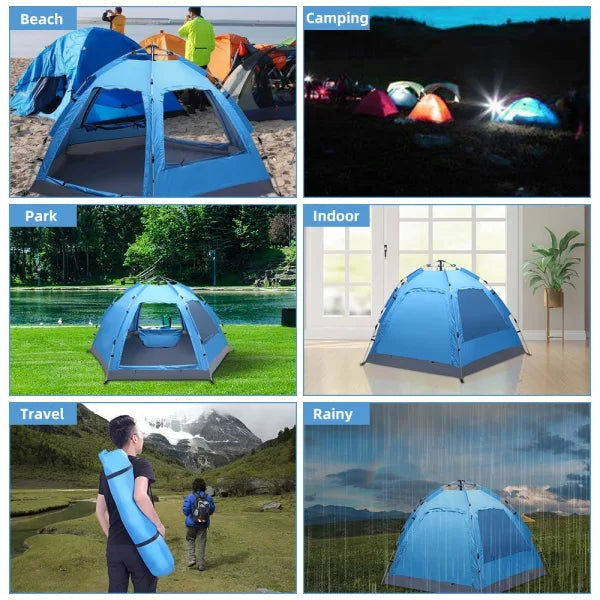 3-4 Person Automatic Family Camp Tent Instant Pop Up Waterproof for Camping Hiking Travel Outdoor Activities