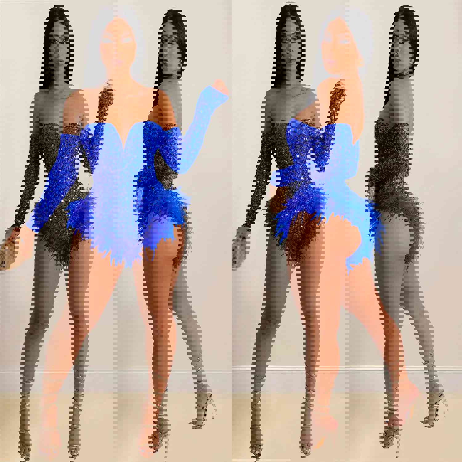 Nukty Women's Sequins Bodysuit - High Stretch Polyester Romper for Night Club & Vacation