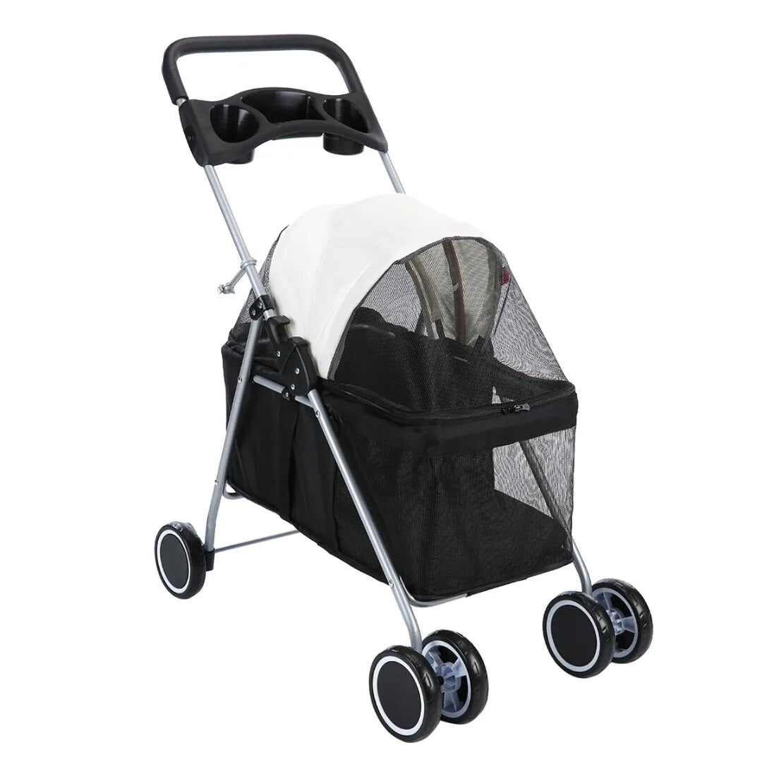 Premium 4-Wheel Pet Stroller with Spring Damping Design for Dogs and Cats