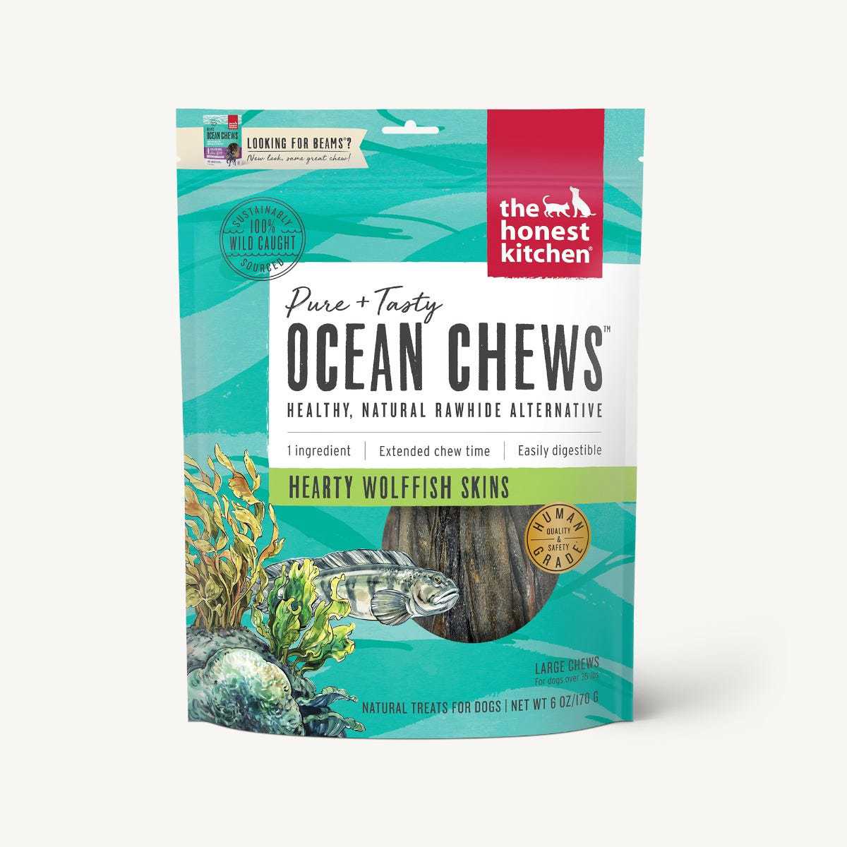 Honest Kitchen Dehydrated Wolffish Skins Ocean Chews for Dogs