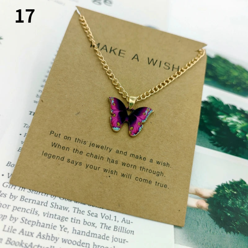 Fashion Butterfly Pendant Necklace for Women - Sweet Multicolor Insect Clavicle Chain
