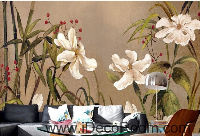 Vintage Bamboo Flower Wallpaper - Natural Wall Decals for Home Decor