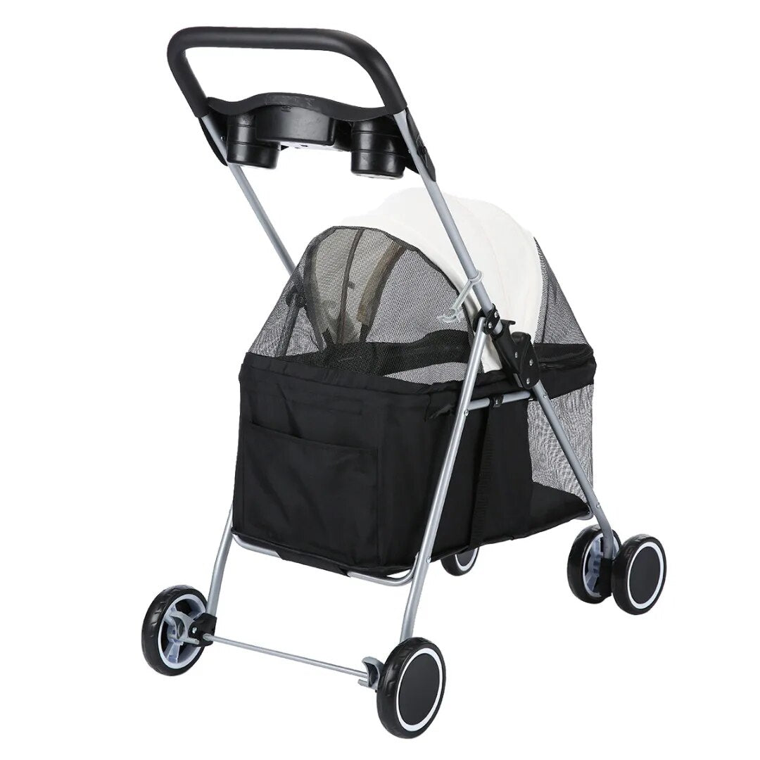 Premium 4-Wheel Pet Stroller with Spring Damping Design for Dogs and Cats