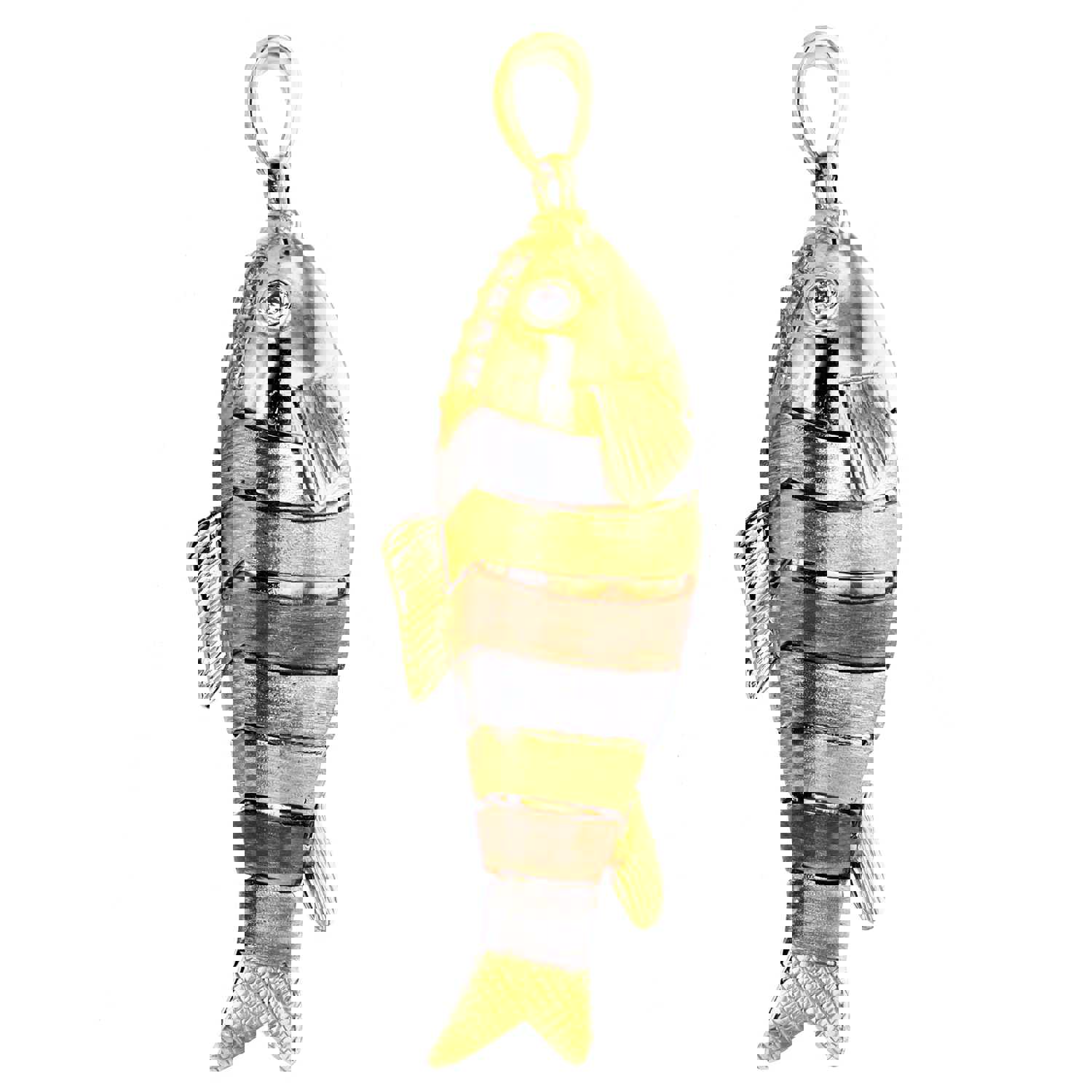 14K Gold Tricolor 45x14mm Fish Pendant