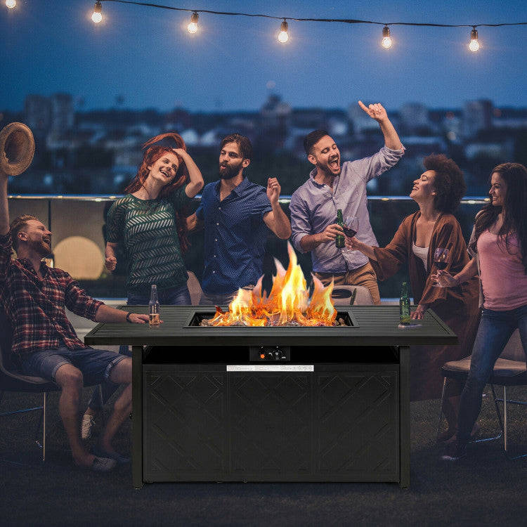 57 Inches Outdoor Propane Fire Pit Table with Auto-Ignition and Lava Rocks Lid