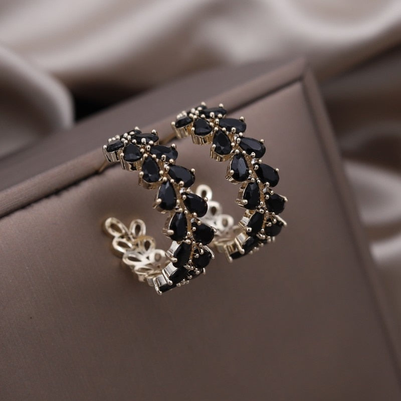 South Korea Design Black Last Drop of Wheat C-shaped Earrings for Women