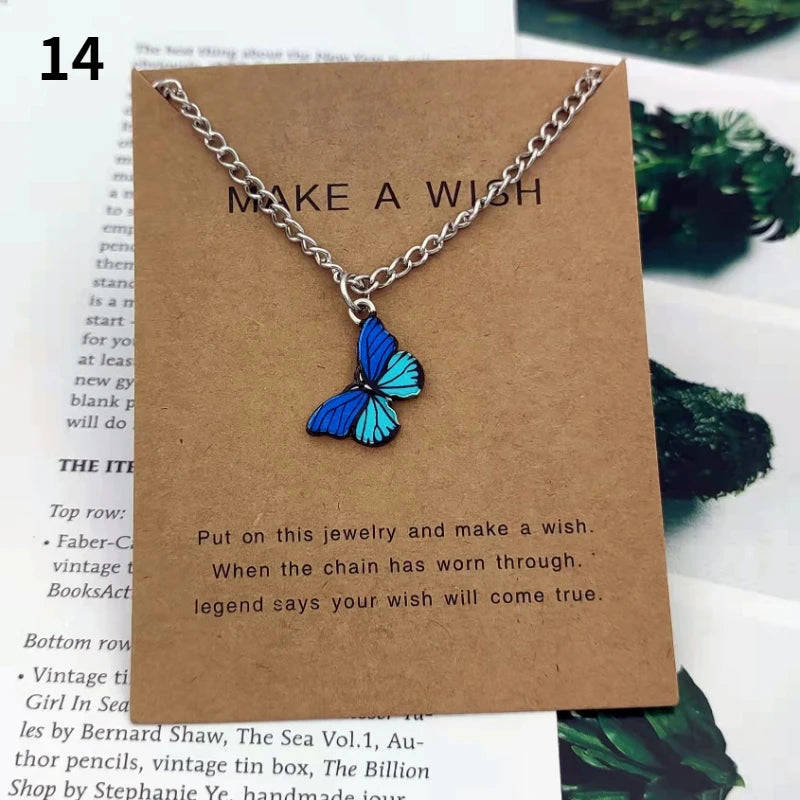 Fashion Butterfly Pendant Necklace for Women - Sweet Multicolor Insect Clavicle Chain