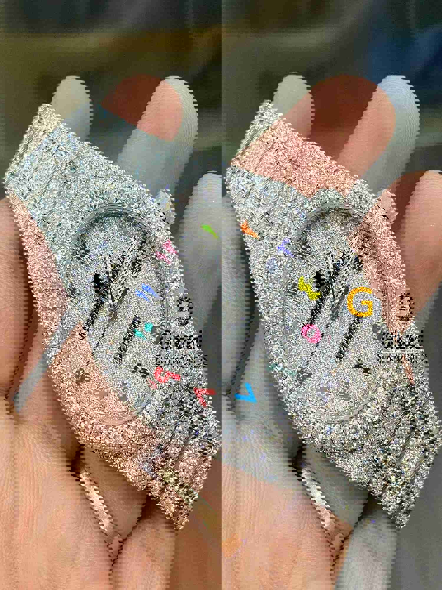 41mm Colorful Arabic Numeral Rainbow Dial Iced Out Moissanite Watch