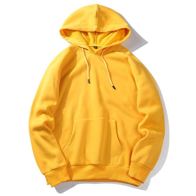 Men's Autumn Harajuku Hoodie - Solid Color Fleece Sweatshirt