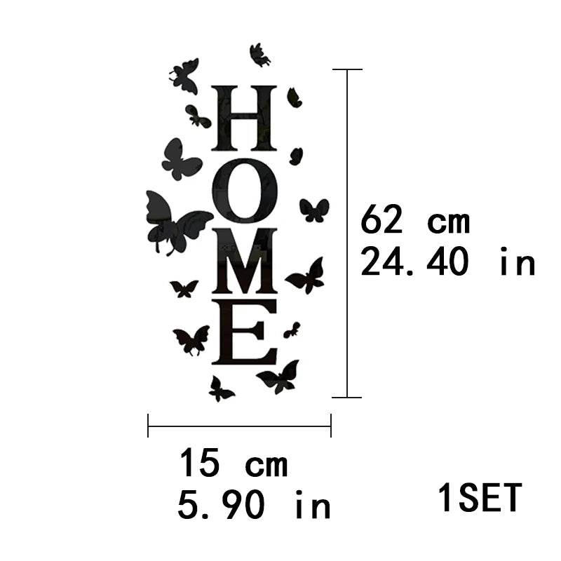 Butterfly English Letters Acrylic Mirror Surface Wall Sticker Alphabet Poster