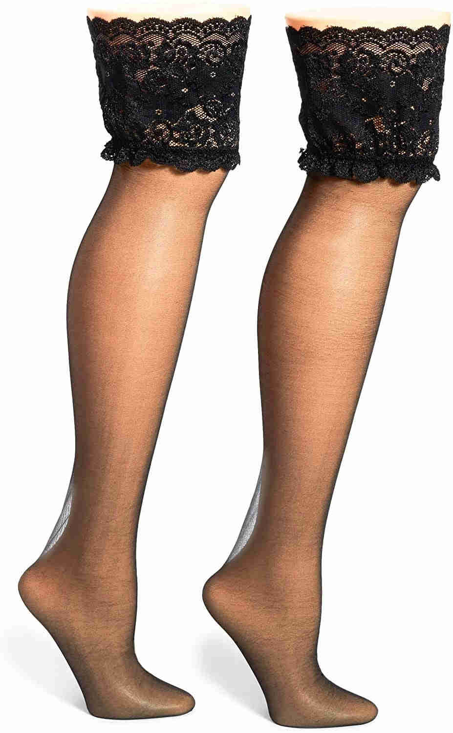 Women's Thigh High Stockings with Ruffles and Pink Bow (One Size, 2 Pairs)