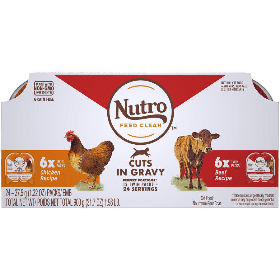 Nutro Perfect Portions Grain Free Wet Cat Food Variety Pack (Chicken, Beef), 12 Pack