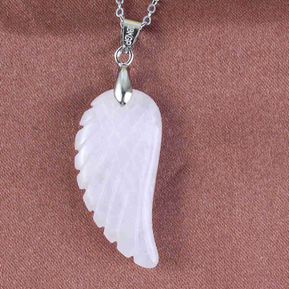 Natural Gnergy Gemstone Angel Wing Pendant - 35mm Rock Crystal Opalite Fluorite Lapis Lazuli Rhodonite Jewelry for Women & Men