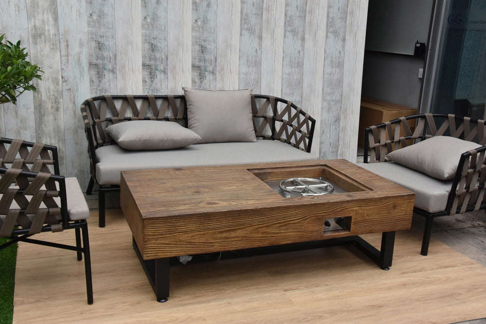 Naples Outdoor Reinforced Concrete Fire Pit Coffee Table - 28 Inch - Multi-Season Use