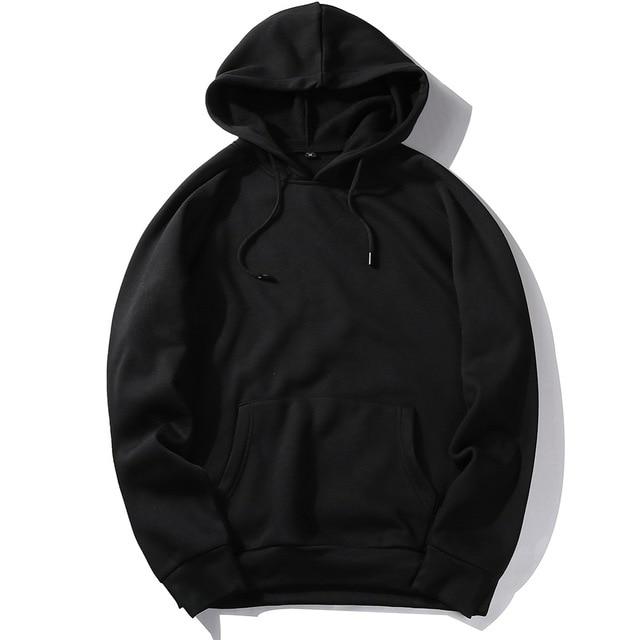 Men's Autumn Harajuku Hoodie - Solid Color Fleece Sweatshirt