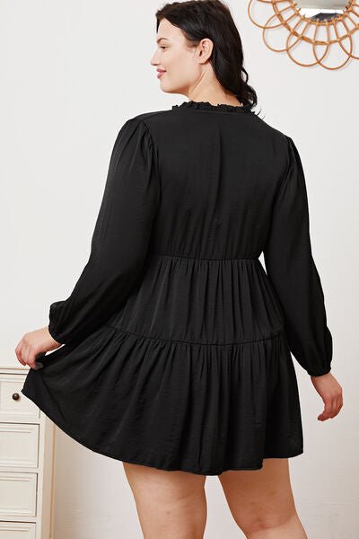 Ruffled Button Up Long Sleeve Tiered Shirt in Black