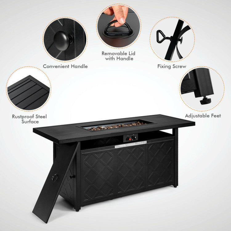 57 Inches Outdoor Propane Fire Pit Table with Auto-Ignition and Lava Rocks Lid