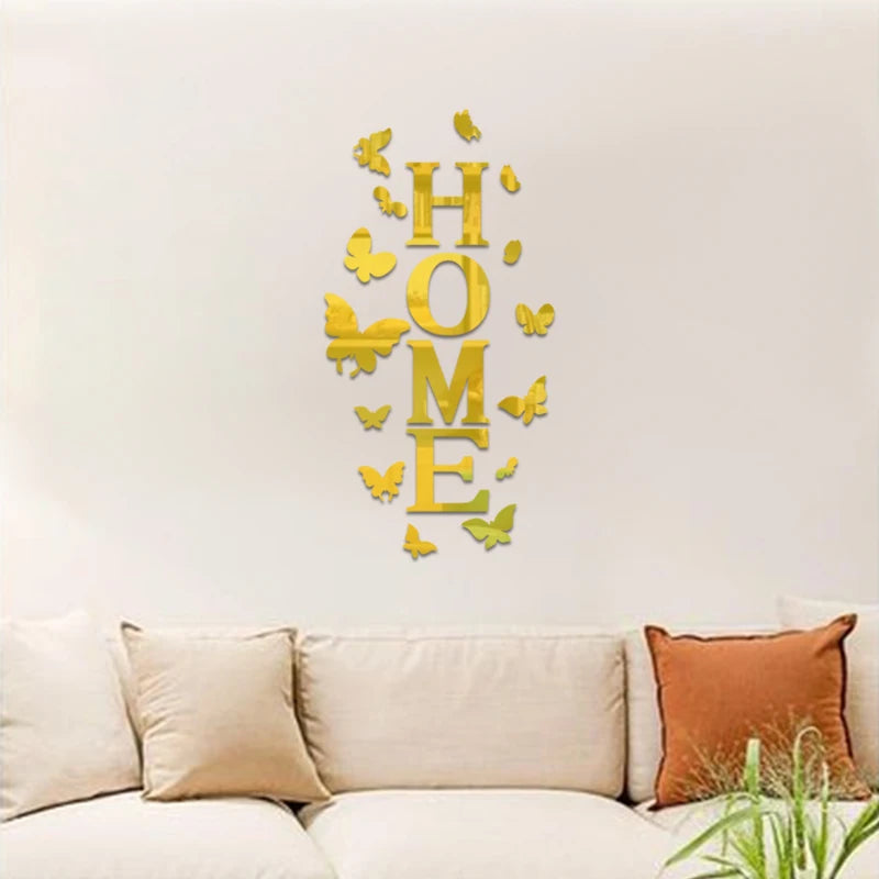 Butterfly English Letters Acrylic Mirror Surface Wall Sticker Alphabet Poster
