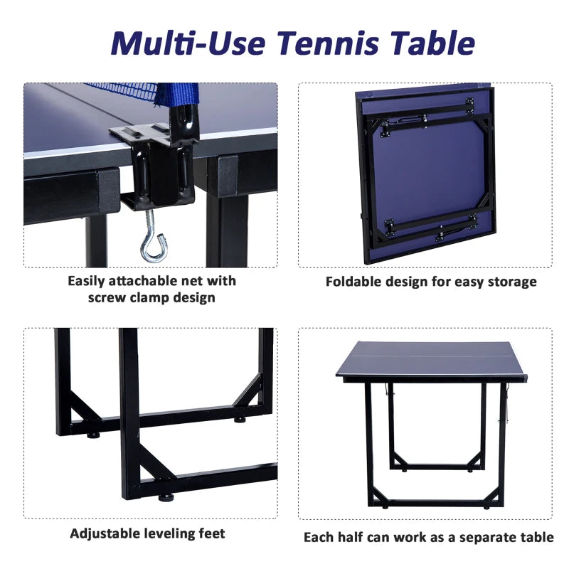 Soozier 72 Compact Folding Multi-Use Indoor/Outdoor Table Tennis Table with Net and Post Set, Blue
