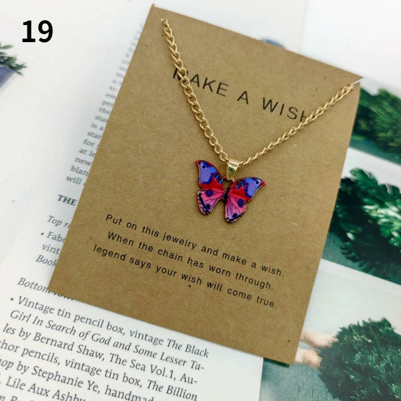 Fashion Butterfly Pendant Necklace for Women - Sweet Multicolor Insect Clavicle Chain