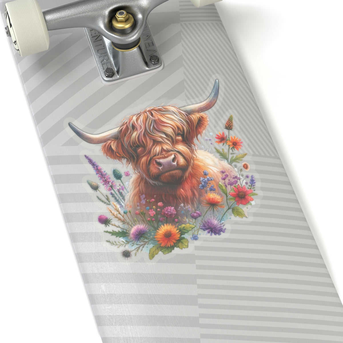 Scotland Highland Cow Floral Sticker Decal - Waterproof Vinyl for Laptop, Bottle, Car