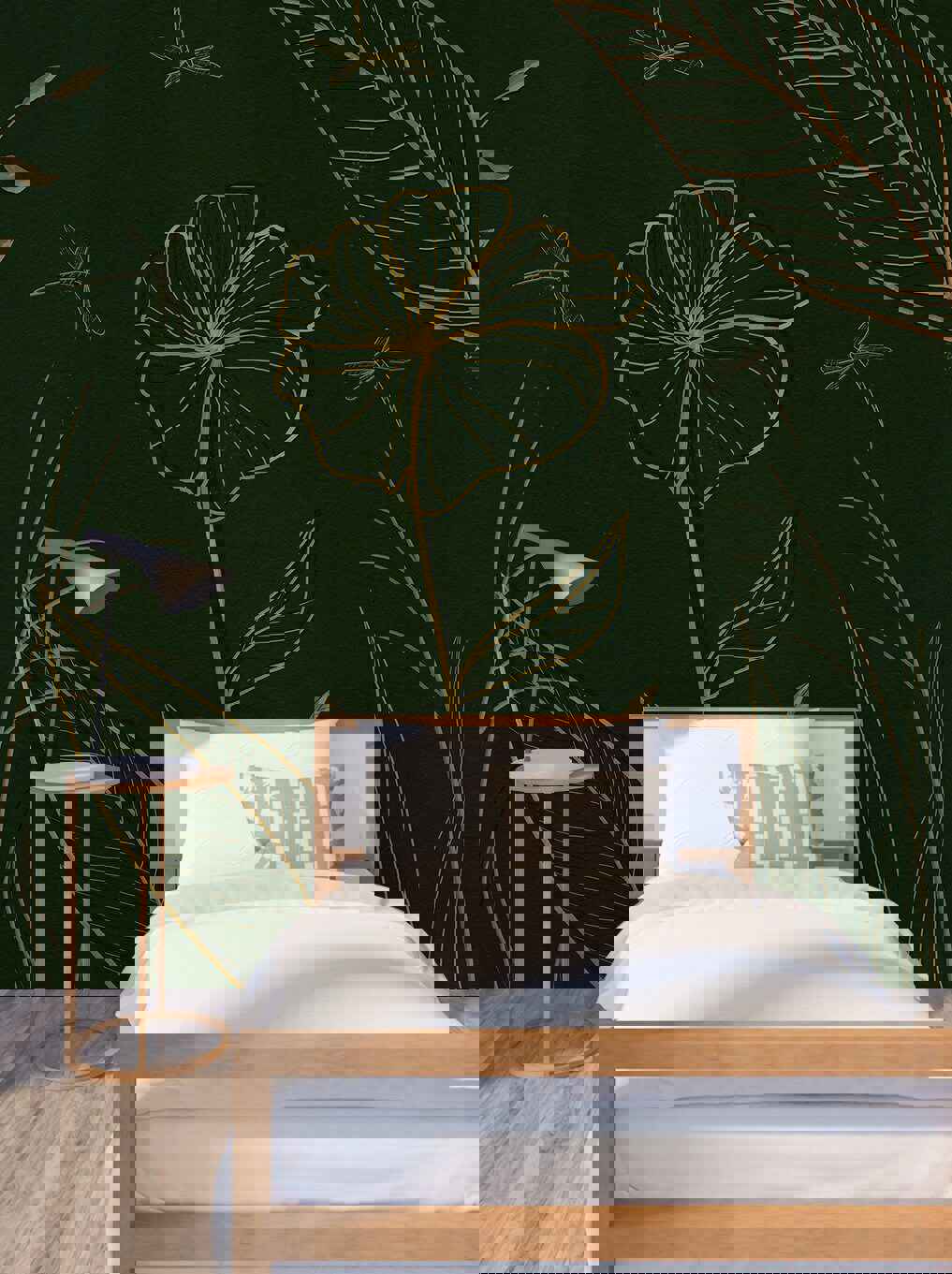 Dark Floral Peel and Stick Wallpaper Mural for Living Room, Bedroom, Kitchen