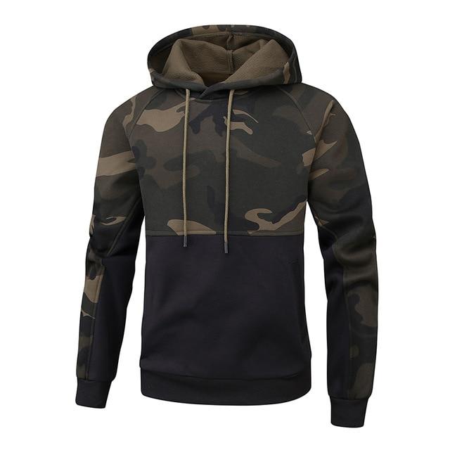 Men's Camouflage Patchwork Hoodie - Lightweight Streetwear Pullover