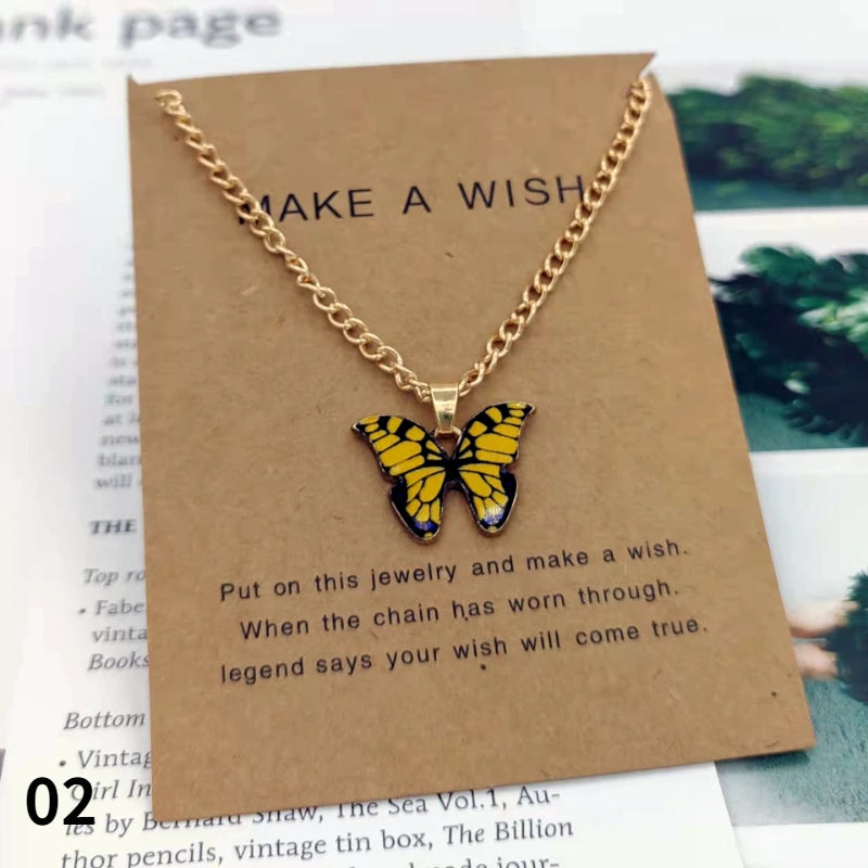 Fashion Butterfly Pendant Necklace for Women - Sweet Multicolor Insect Clavicle Chain