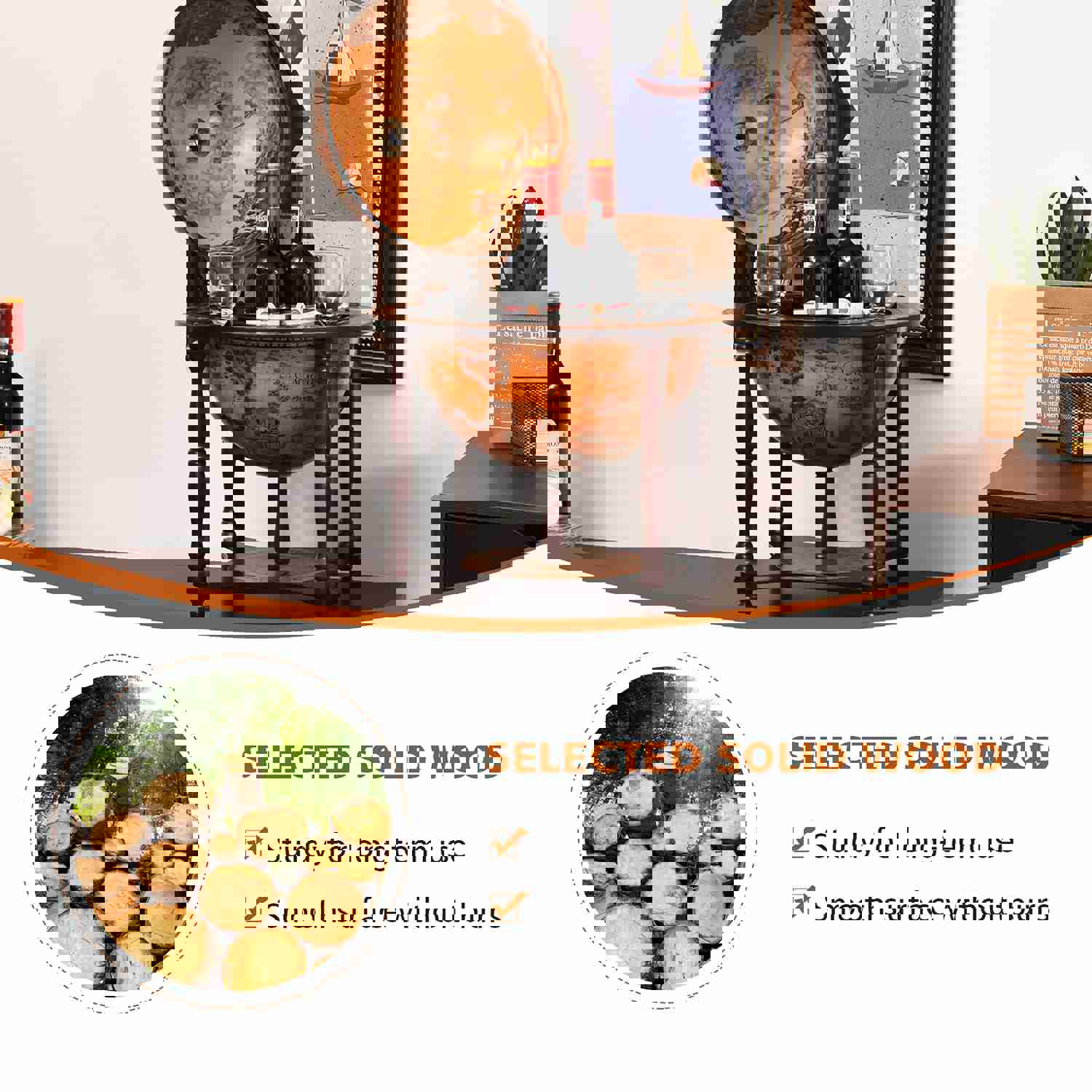 Tabletop 13 Globe Wine Bar Stand with 16th Century Italian Nautical Chart Design