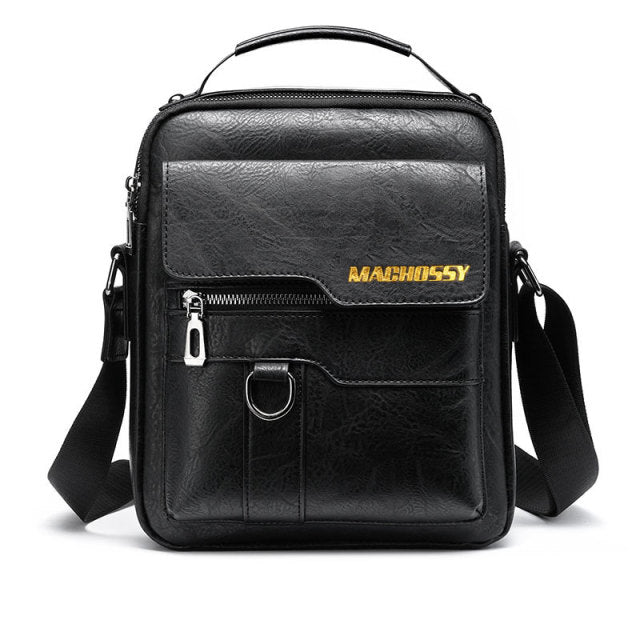 Men's Leather Crossbody Shoulder Bag with Multiple Pockets