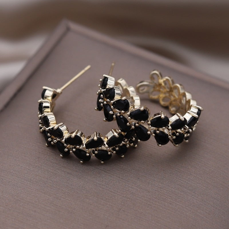 South Korea Design Black Last Drop of Wheat C-shaped Earrings for Women