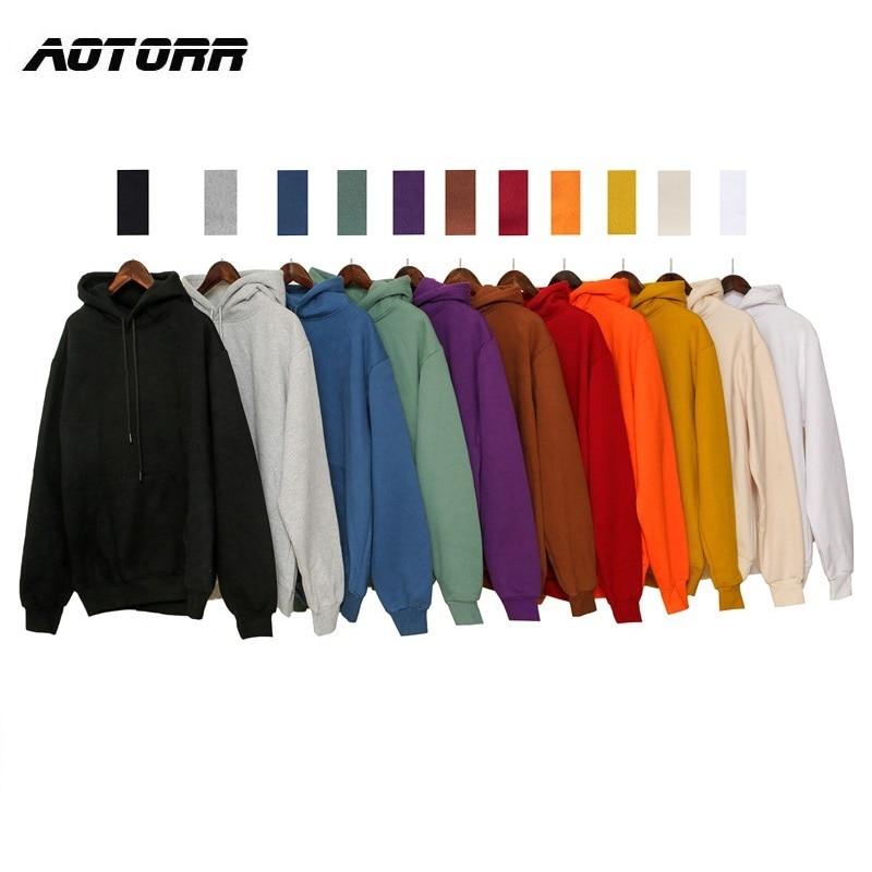 Men's Autumn Harajuku Hoodie - Solid Color Fleece Sweatshirt