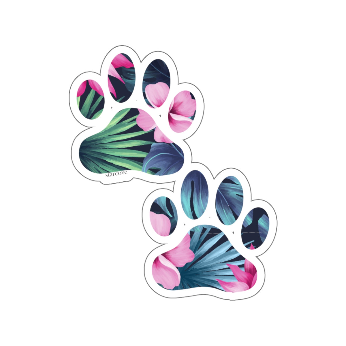 Tropical Dog Paw Print Sticker - Floral Leaf Design for Pets Lovers