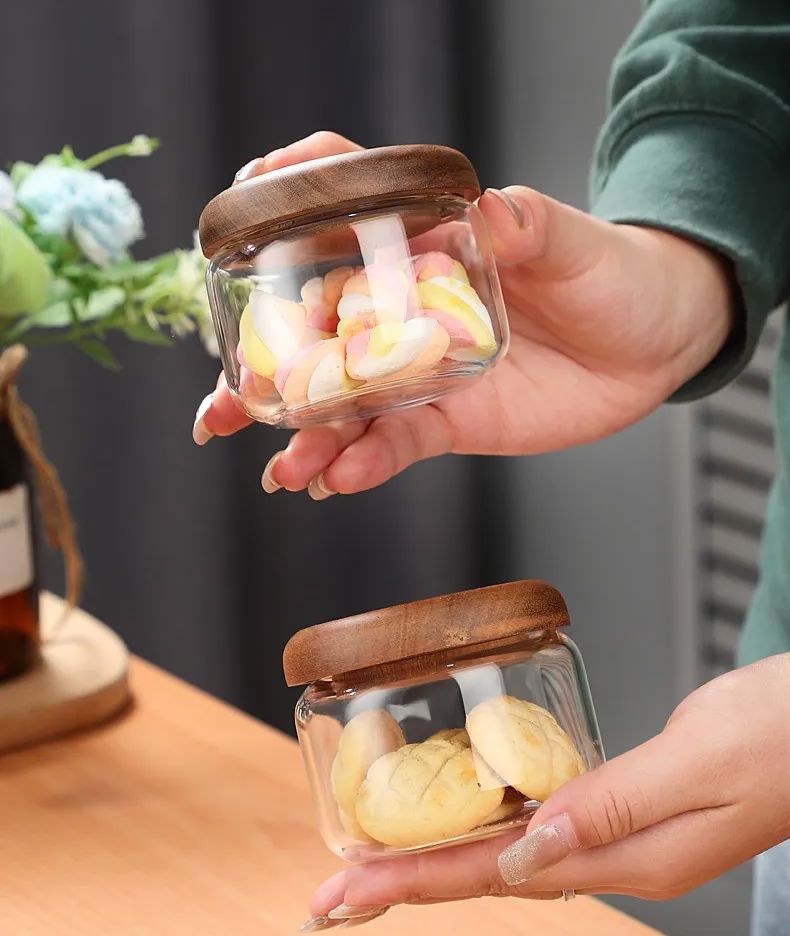 Wilder Collection Acacia Wood & Glass Sealable Food Storage Jars