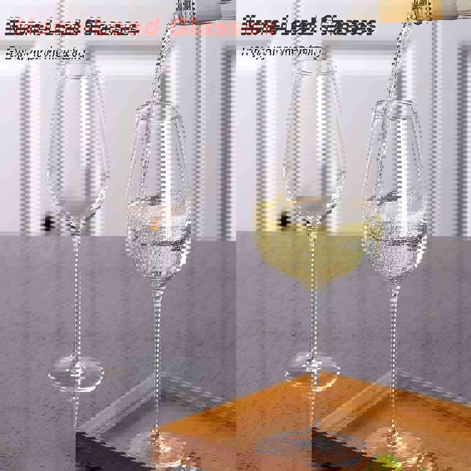 Teemto Crystal Wine Glasses Set of 6 - Hand Blown Italian Style, Lead Free, 17.4 oz