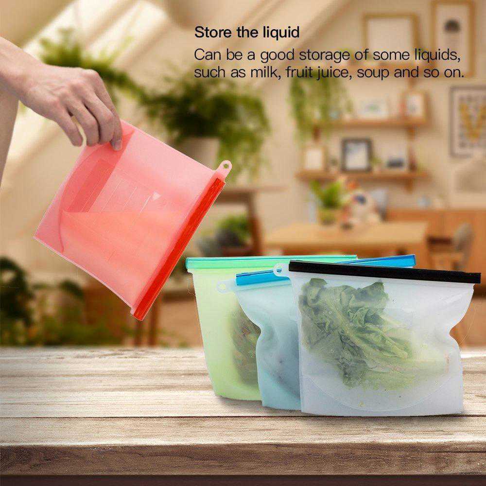Reusable Silicone Food Storage Bags (4 Colors) - Leakproof & Temperature Resistant