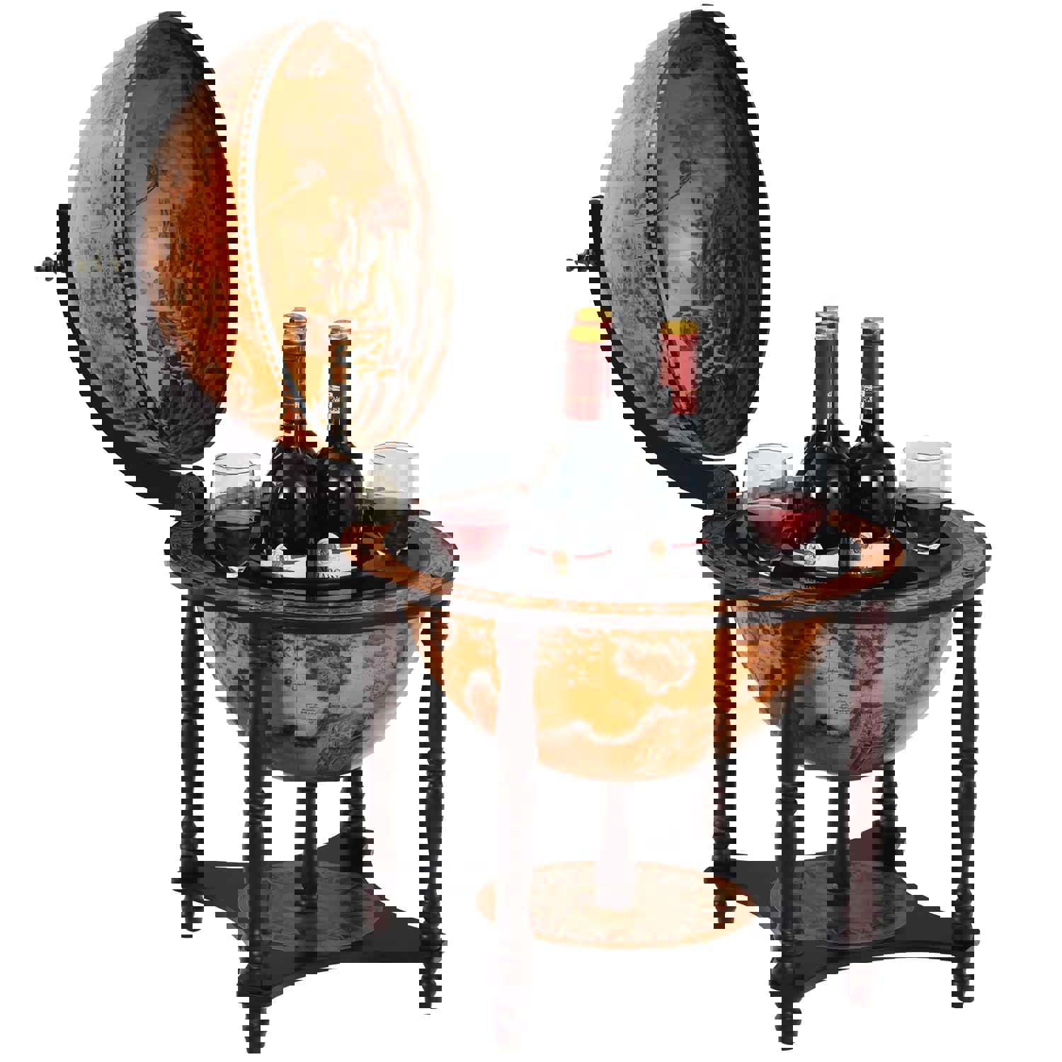 Tabletop 13 Globe Wine Bar Stand with 16th Century Italian Nautical Chart Design