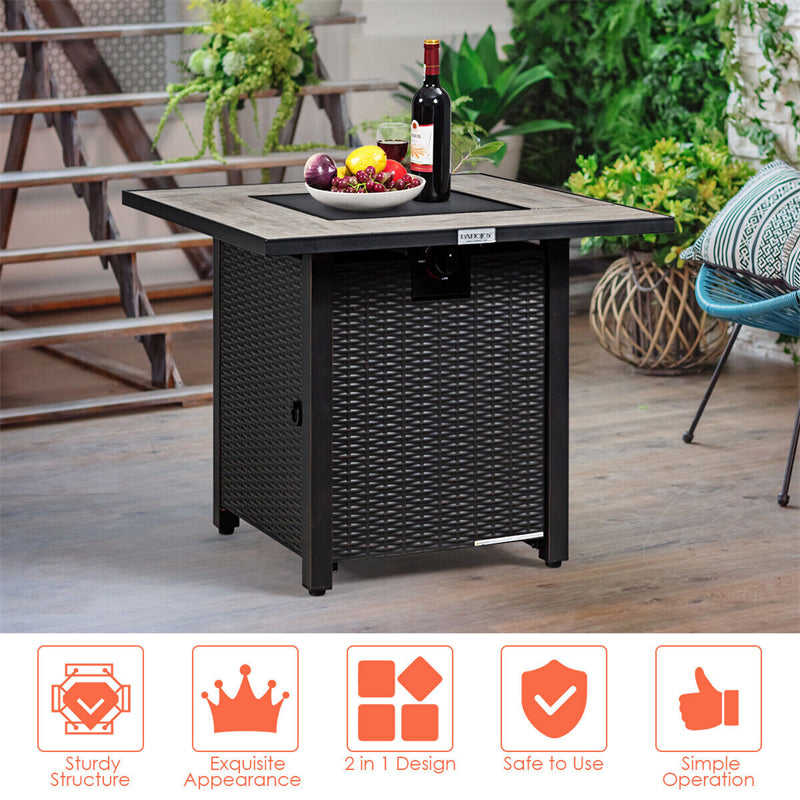 30 Square Outdoor Propane Fire Pit Table with 50,000 BTU and Waterproof Cover