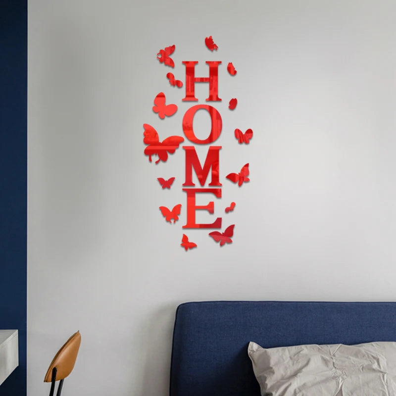 Butterfly English Letters Acrylic Mirror Surface Wall Sticker Alphabet Poster