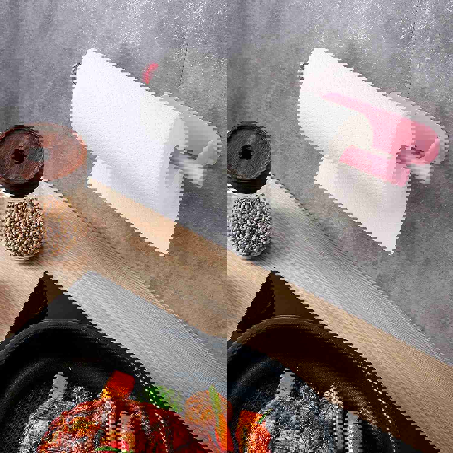 Stainless Steel Paper Towel Holder for Kitchen - Self-Adhesive Under Cabinet Mount (Pink)